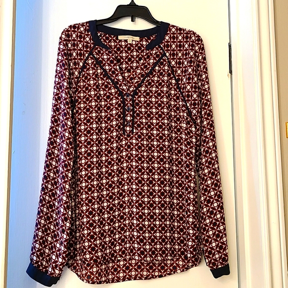 41 Hawthorn Maroon and Navy Pattern Blouse size S - Picture 1 of 3